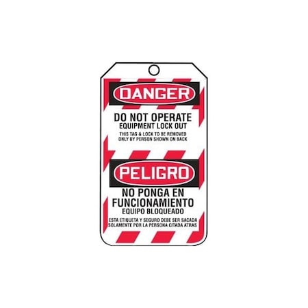 Accuform Safety Tags, DANGER DO NOT OPERATE EQUIPMENT LOCK OUT Bilingual Spanish, 5.75in x 3.25in, 25PK TSP105CTP